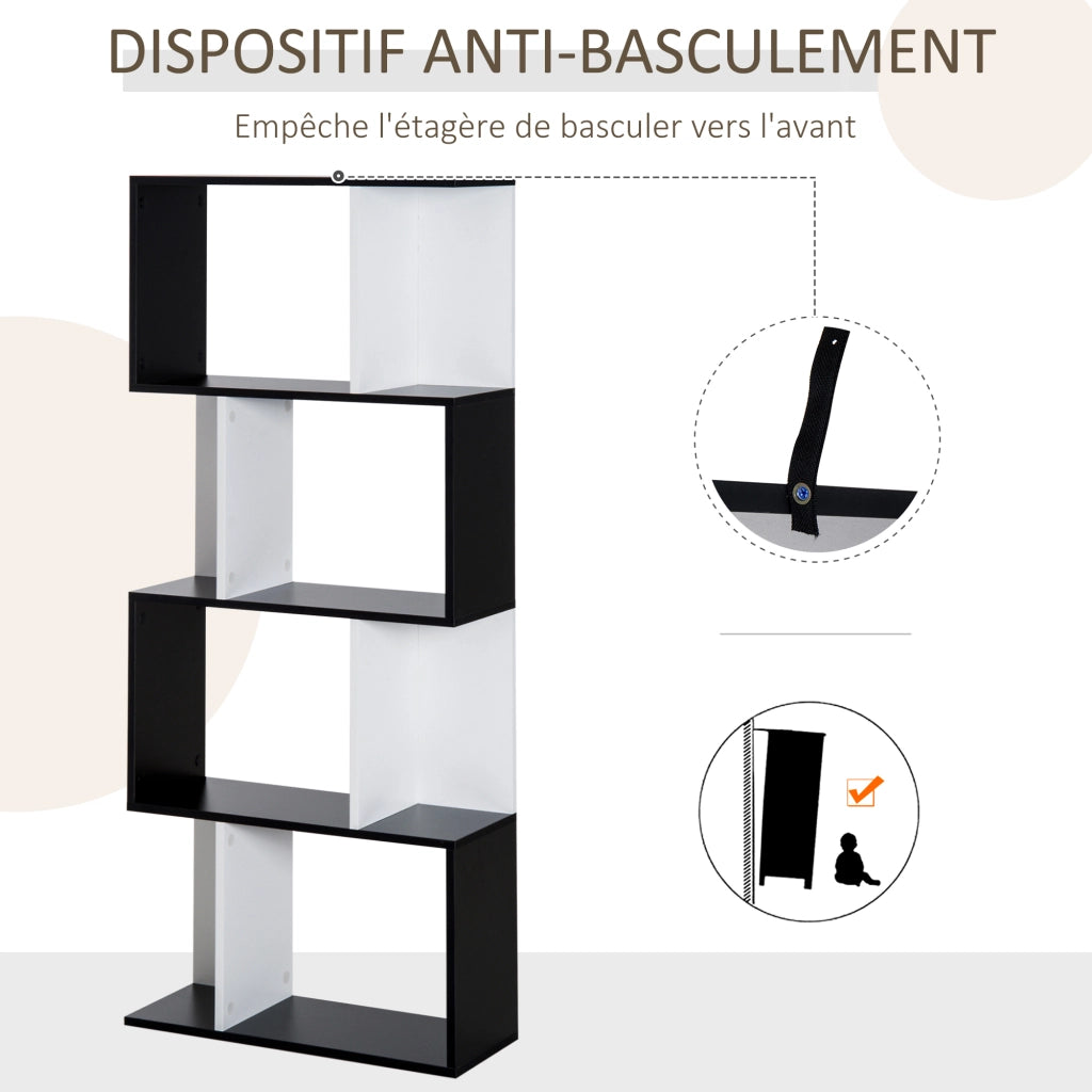 Libreria 5 livelli forma S ¨C Xylo ¨C scaffale legno bianco nero 60x24x148cm