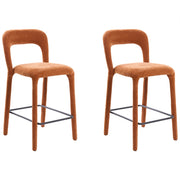 Set di 2 sgabelli da bar in ciniglia, colore marrone dorato, completamente imbottiti con schienale curvo, per sala da pranzo