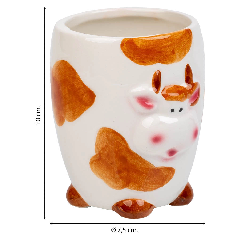 Portapenne mucca in ceramica marrone d7,5x10h