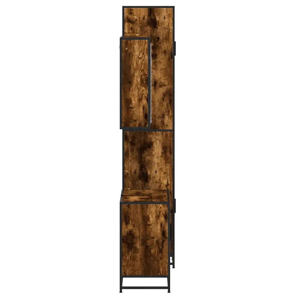 Set Mobili da Bagno 3 pz Rovere Fumo in Legno Multistrato