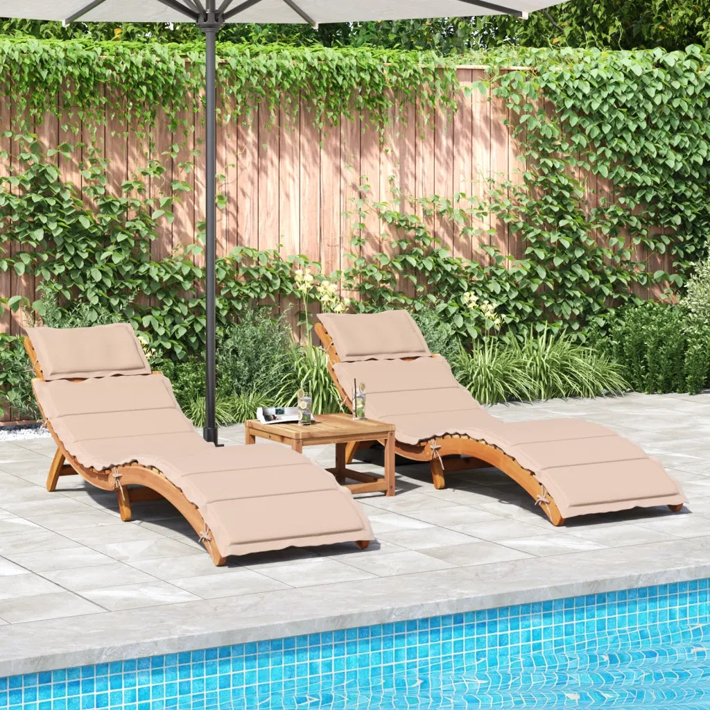 Lettini PrendiLettino sole | Sdraio da giardino | Lettino da sole con Cuscini 2 pz Beige Legno Massello Acacia