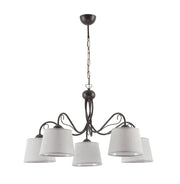 Lampadario rétro 5 luci venge con paralumi grigi E27 Jupiter