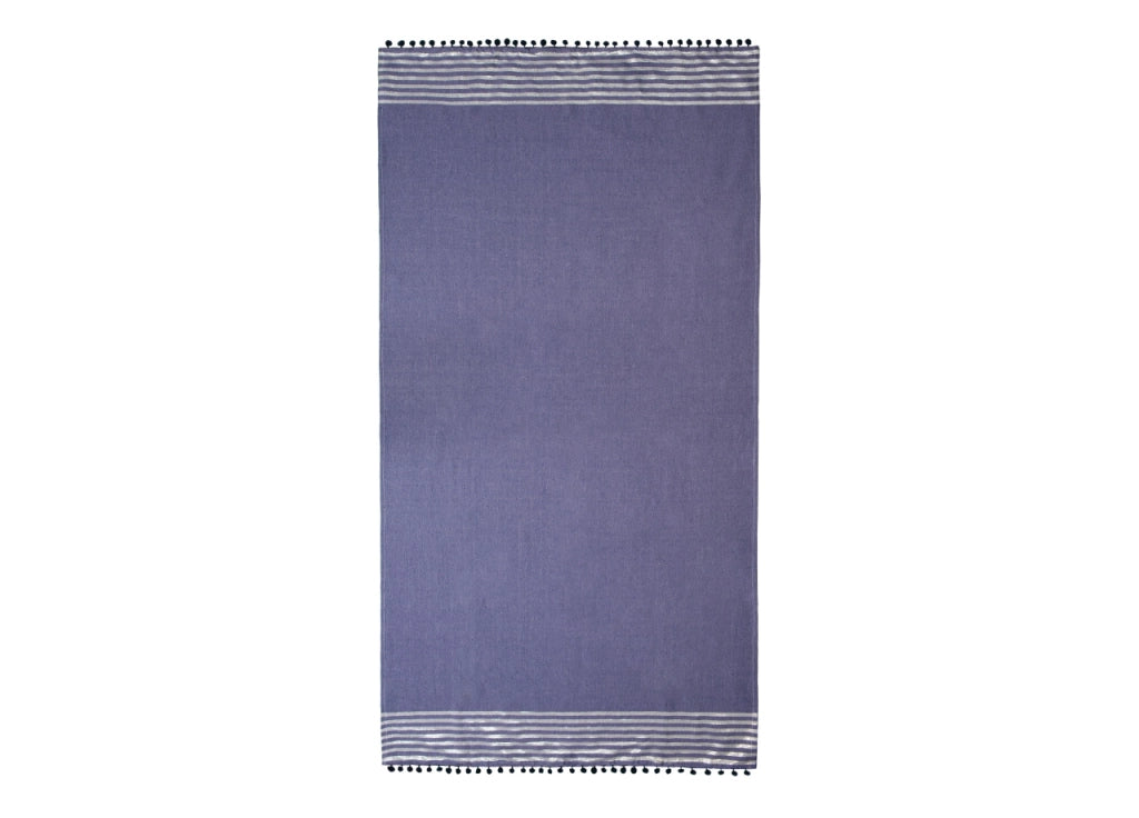 Telo Mare Fouta Spiaggia 100% Cotone Modello Lurex Con Pon Pon - Telo Mare - Blu
