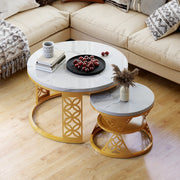 TAVOLINO DA CAFFÈ Set 2 Pezzi 70x70x45 cm Effetto Marmo Bianco con Struttura Color Oro