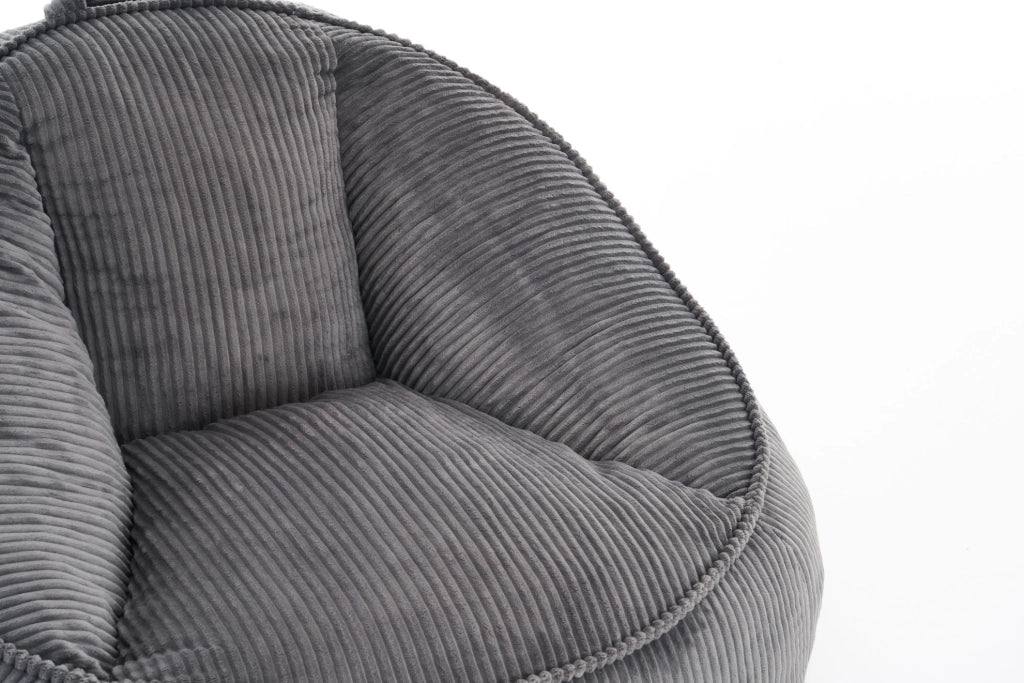 Pouf a pera ergonomico 90x90x59 cm in tessuto a coste grigio， memory foam
