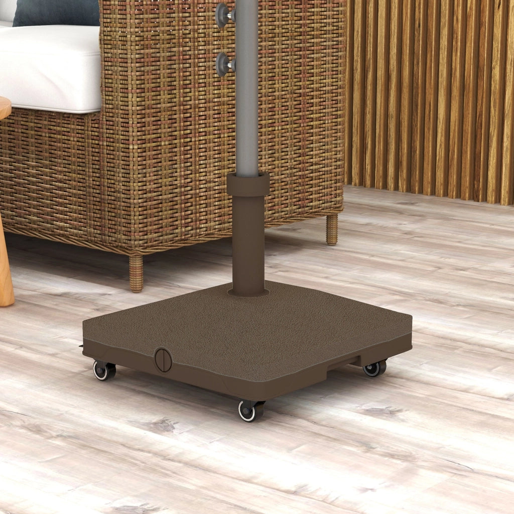 Base per Ombrellone Riempibile 45x45x39 cm fino a 20 kg per Pali da Ø2,2-3,8 cm  con Ruote Marrone