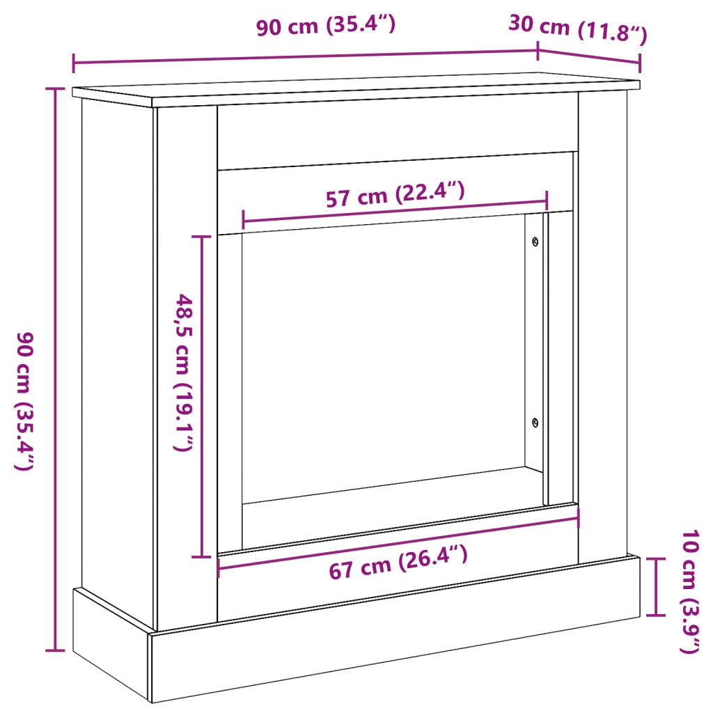 Cornice per Camino Nera 90x30x90 cm in Truciolato CFW9713435