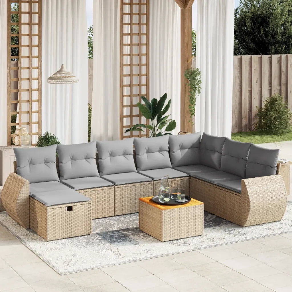 Set Divano da Giardino 9 pz con Cuscini Beige Misto Polyrattancod mxl 113895