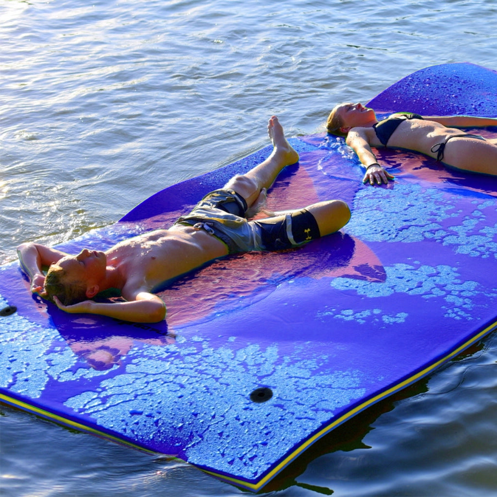 Tappeto galleggiante in schiuma con cuscino per piscina mare, Materassino galleggiante per rilassarsi Blu-Sport acquatici