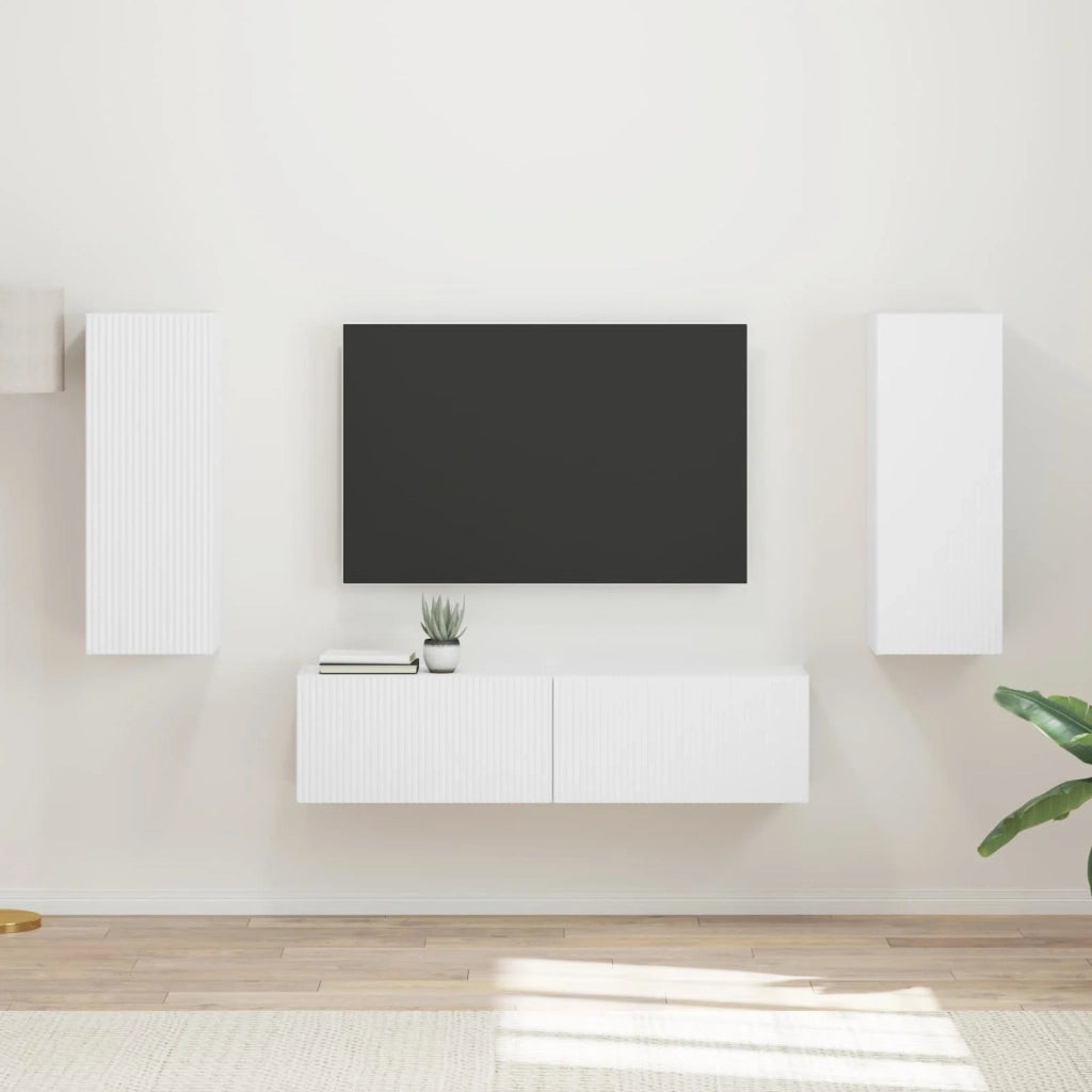 Set mobile TV Montaggio a parete 2 pz-Credenza per TV Bianco Legno multistrato 272975