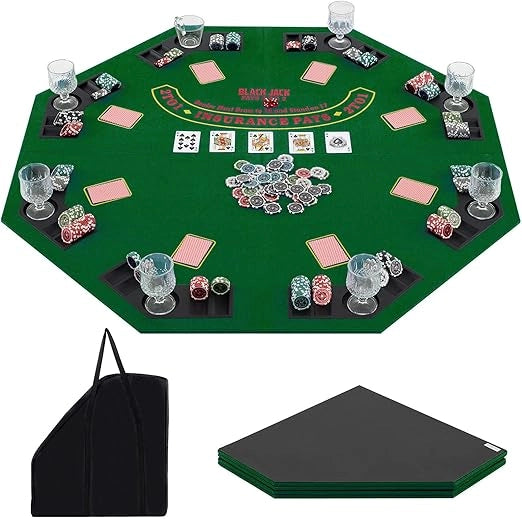 Tappetino da Poker Pieghevole 120 cm, Portatile con Borsa Portabicchieri e Vassoi per Fiches, Tappeto da Poker Antiscivolo, Verde
