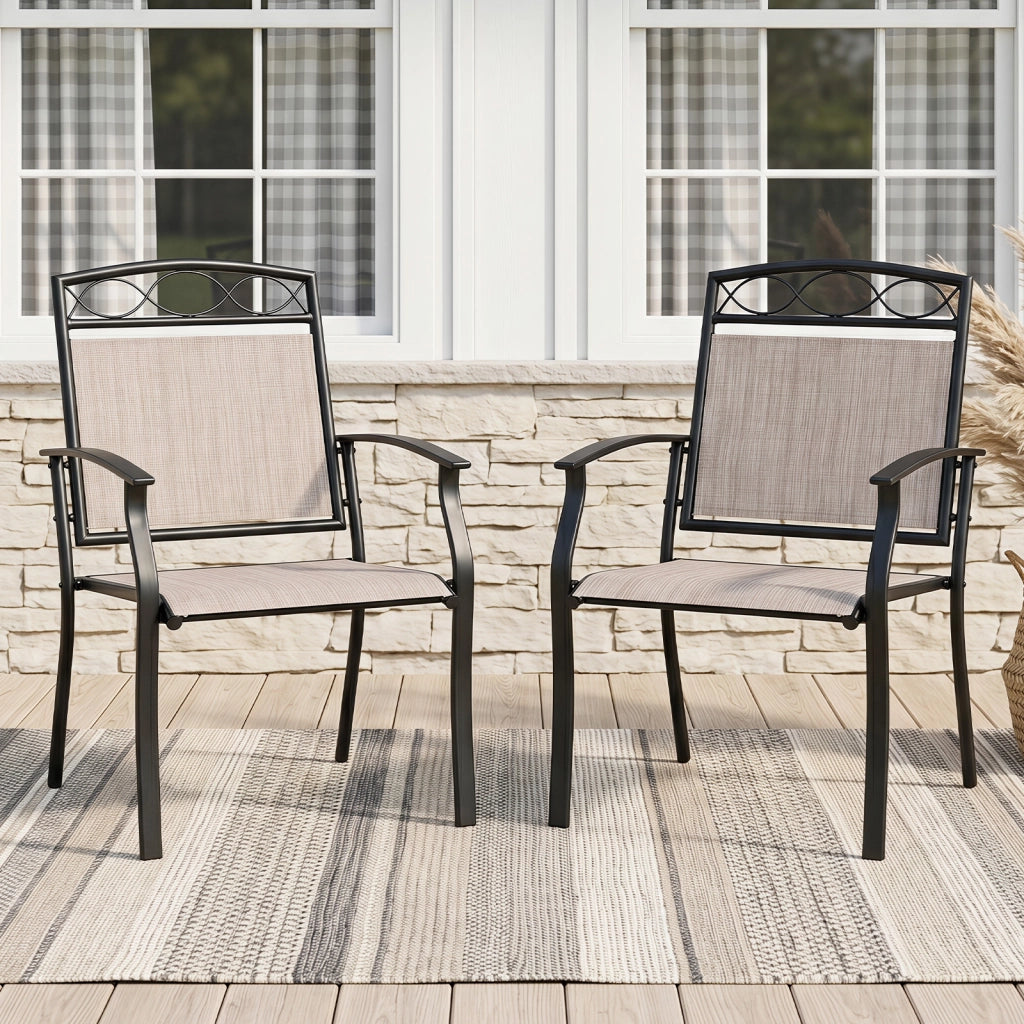 Set da 2 sedie da giardino con schienale e braccioli poltrone ergonomiche, Sedie da terrazza in tessuto con ampia seduta
