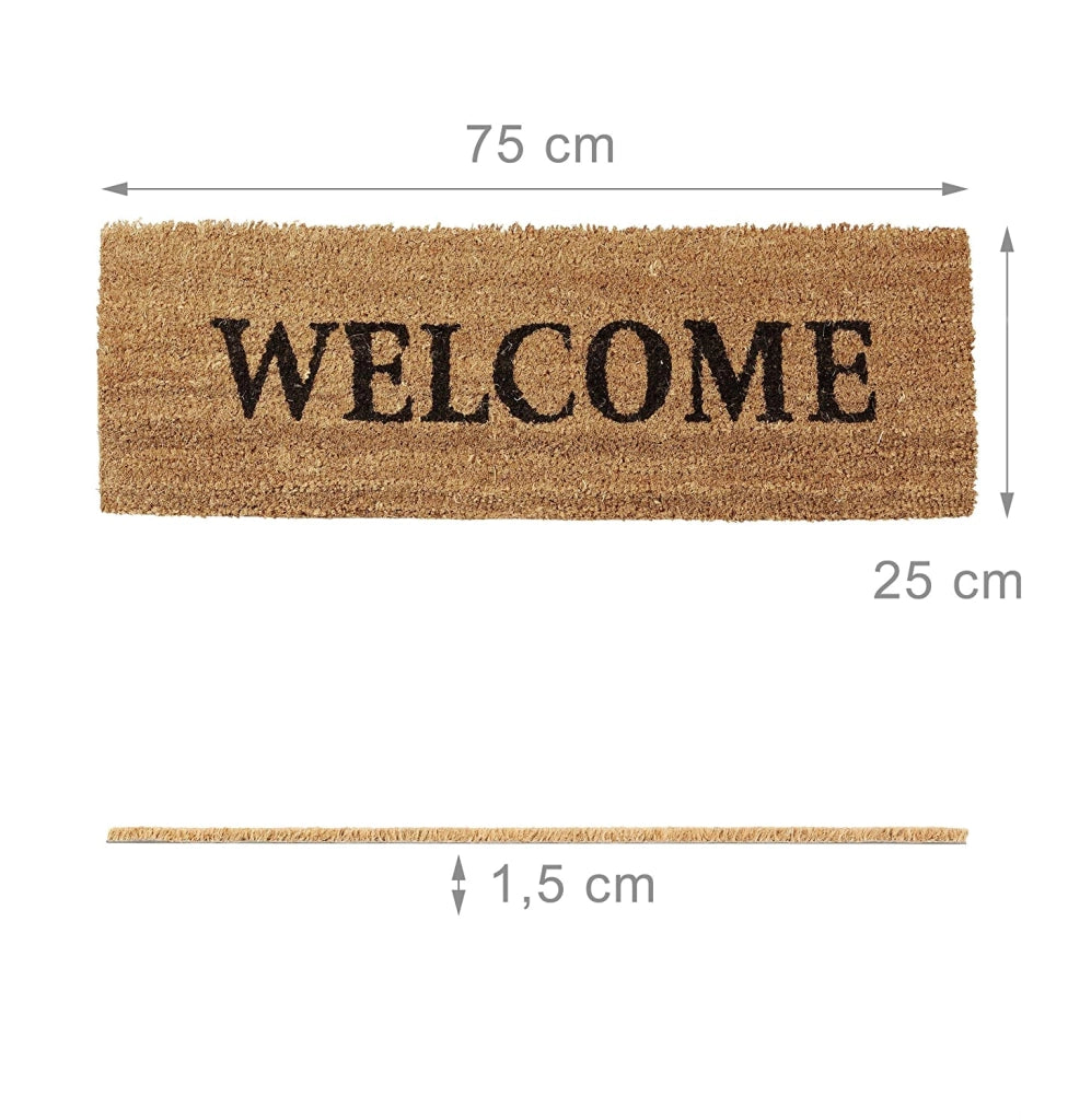 Zerbino lungo in fibra di cocco con retro in gomma antiscivolo per ingresso giardino patio garage zerbino di benvenuto 75 x 25 cm marrone 13_0001875