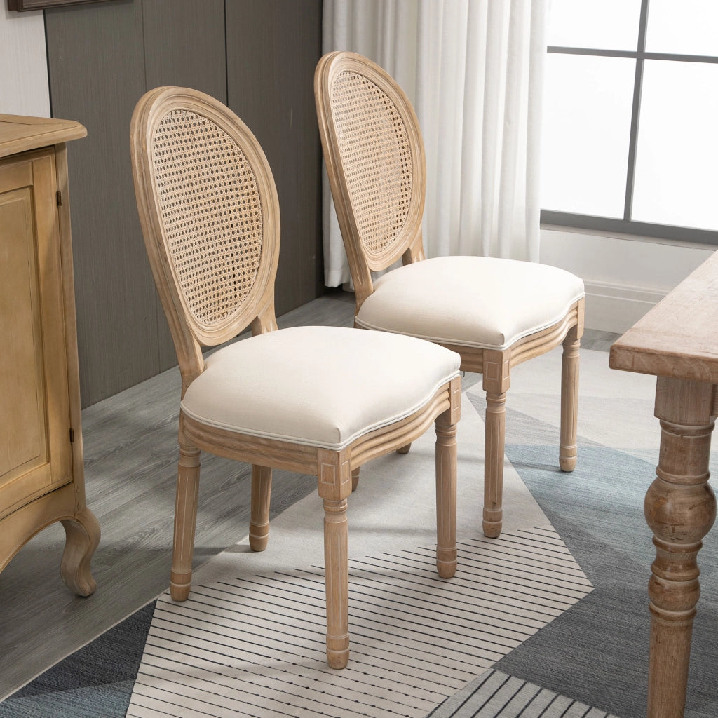 Set 2 Sedie da Pranzo Vintage ¨C Xylo ¨C Legno e Tessuto Schienale Traforato Bianco Crema 49x56x96cm