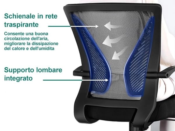 FENIXSHOP24 Sedia Ufficio Ergonomica, in rete traspirante, Supporto Lombare, Regolazione in Altezza e reclinabile Poltrona girevole con ruote – Nera - HLD-9090