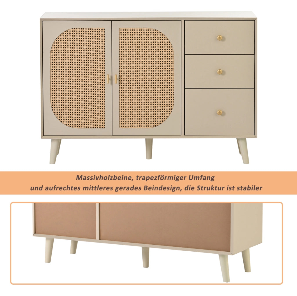 Credenza moderna bianco sporco con 2 ante e 3 cassetti, 120 cm