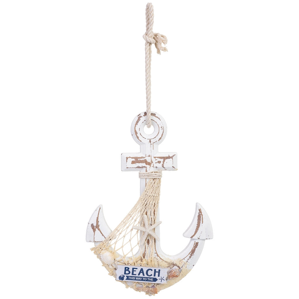 Figura decorativa a forma di ancora in legno bianco 22x2x33 cm