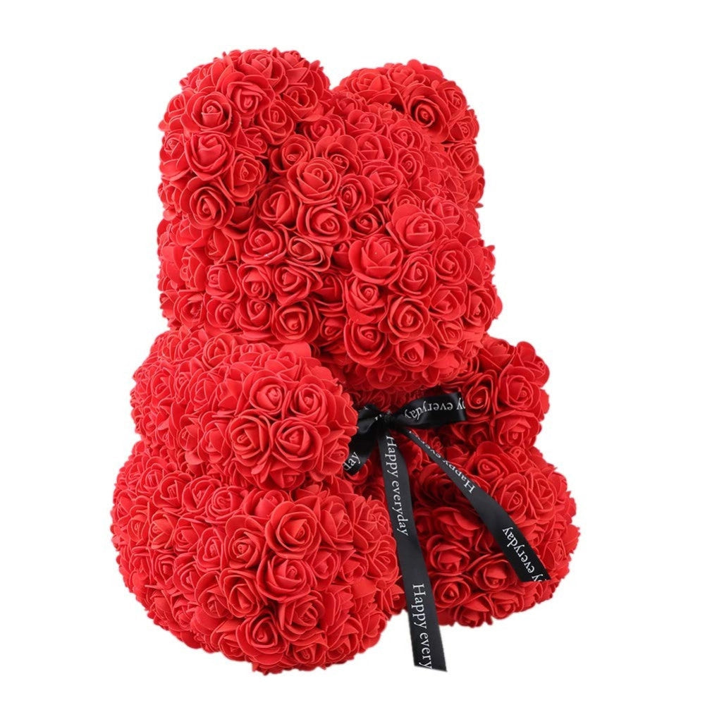Trade Shop - Orsacchiotto Orsetto Orso Di Rose Con Fiori Artificiali Da 25cm San Valentino -