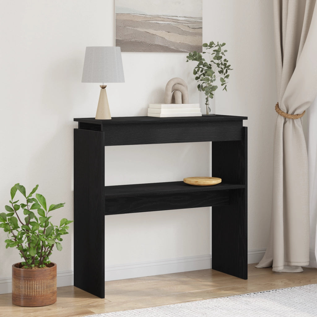 Tavolo Consolle  Nero Rovere 80x30x80 cm in Legno Ingegnerizzato