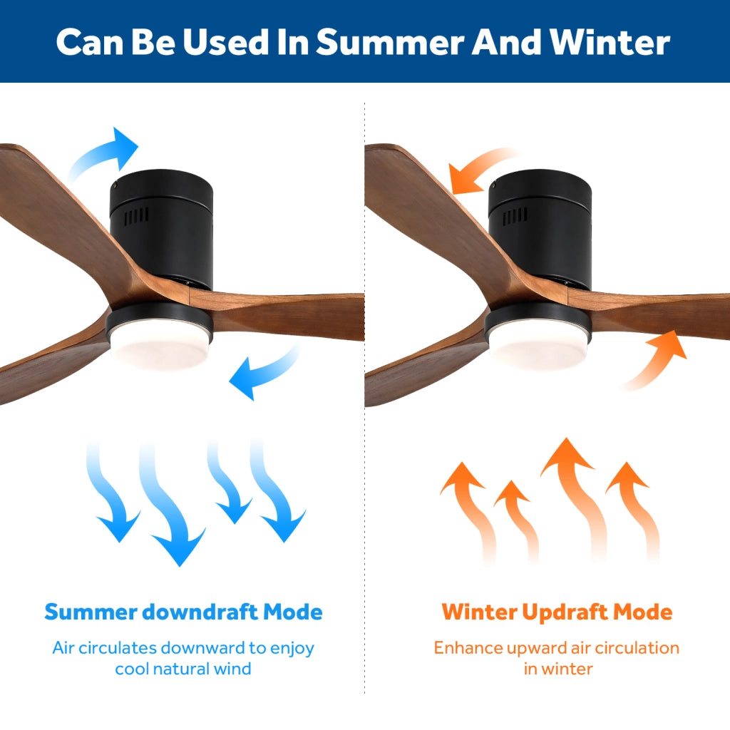 Ventilatore da soffitto 132 cm con luce LED 18W, 3 pale in legno, nero