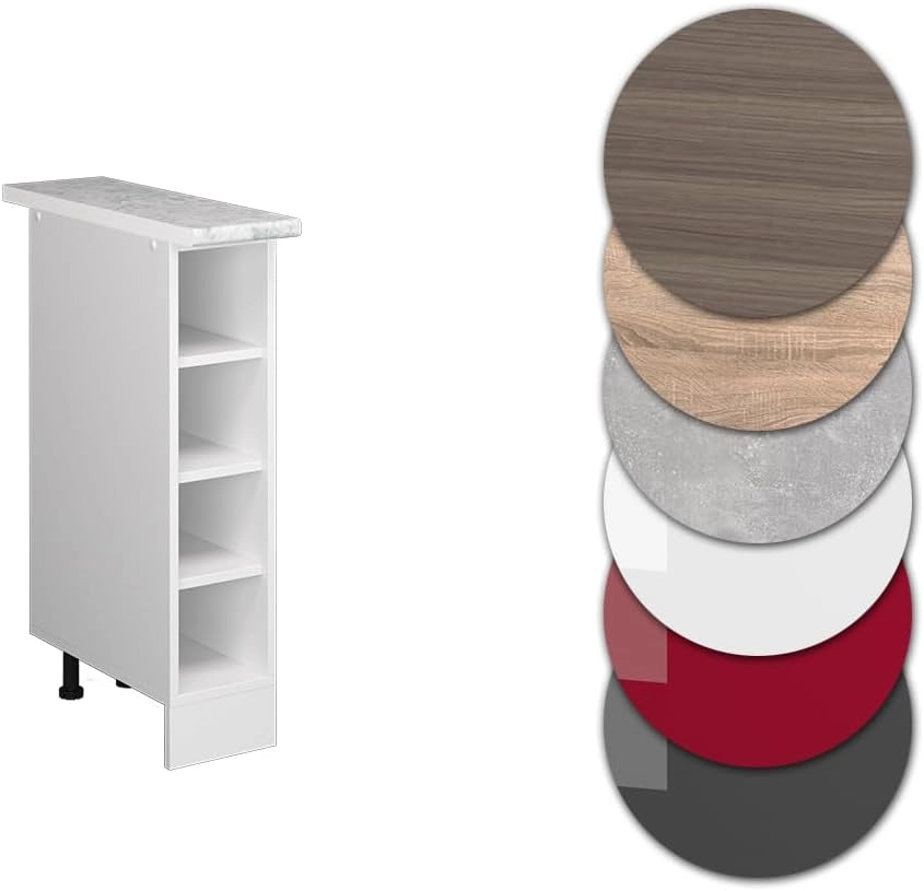 Scaffale da cucina R-Line, Bianco, 20 cm, PL Marmo, per la libera combinazione all'interno di sistemi cucina modulari