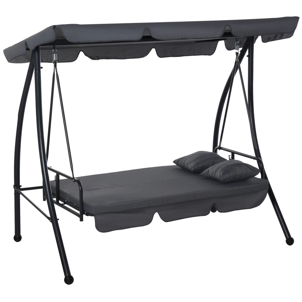 Amaca da Giardino 3 Posti Convertibile con Materasso ¨C zephmum ¨C 200x125x170 cm Metallo Polyester Nero Antracite
