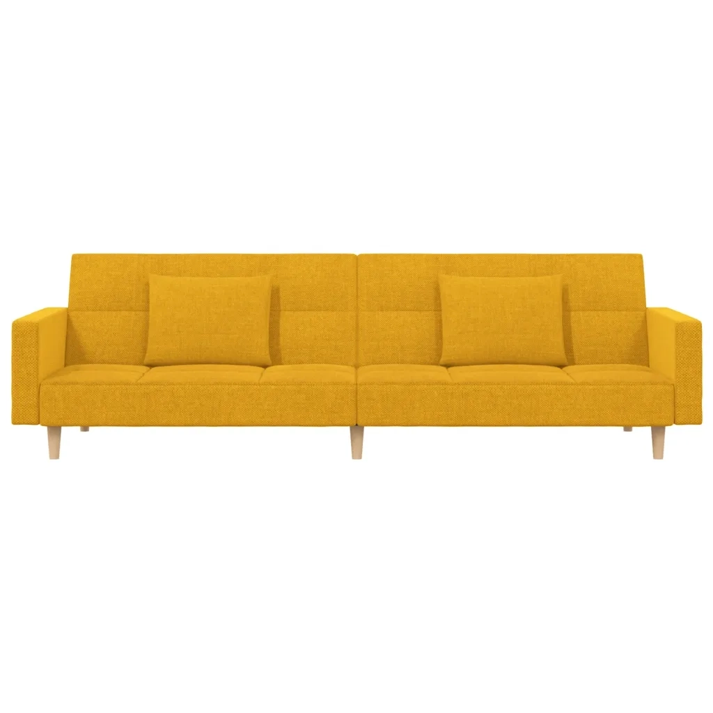 Divano Letto a 2 Posti con 2 Cuscini Giallo in Tessuto 375804