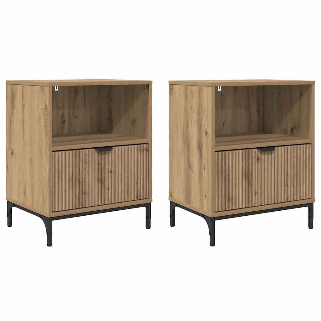 Set di 2 Comodini | Armadio da Notte | Mobiletto da notte rovere artigianale 49 x 36 x 61 cm