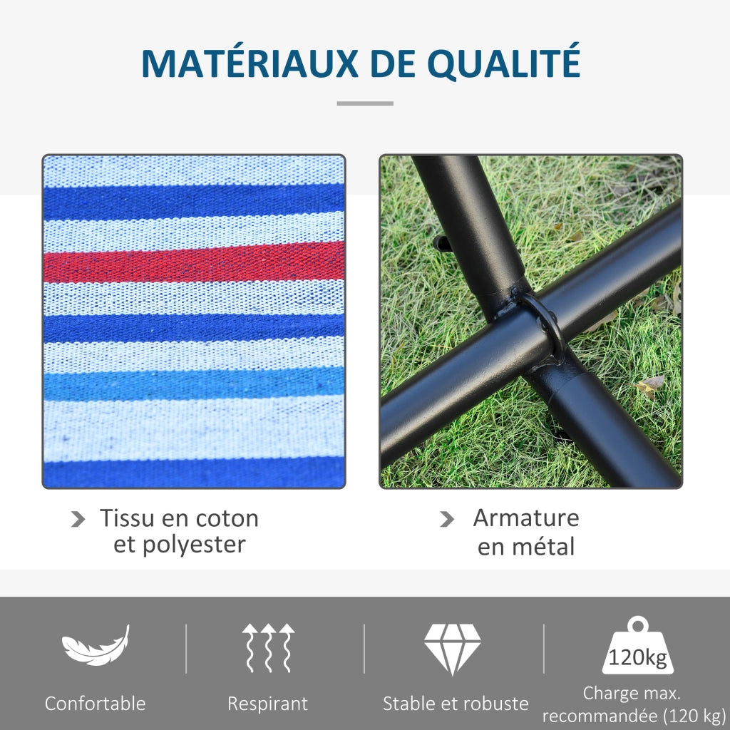 Amaca da giardino con supporto in metallo ¨C zephmum ¨C 1 posto, max 120 kg, blu e bianco