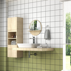 Specchio Bagno Rotondo Ø45x10 cm con Ripiano Portaoggetti in Truciolato