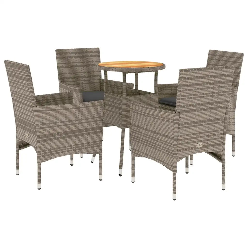 Set Pranzo Giardino 5 pz | Set Salotto da Giardino con Cuscini Grigio Polyrattan Acacia