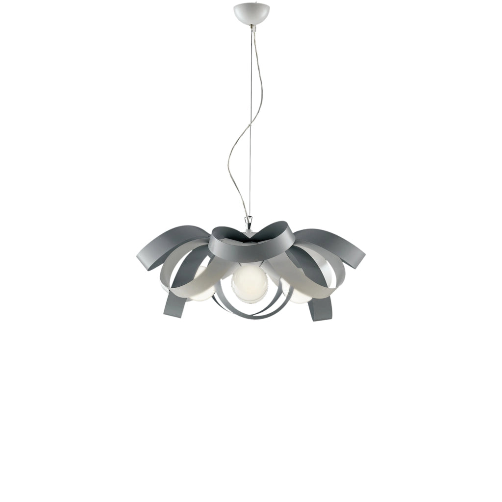 Sospensione Moderna Primula 4 Luci In Ferro Laccato Bianco E Grigio