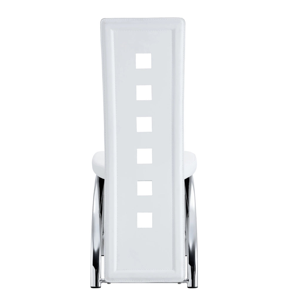 Set di 2 sedie da pranzo con schienale traforato in PU bianco e metallo argento