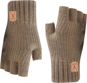 Due paia di guanti senza dita per donne, guanti senza dita invernali intrecciati, guanti intrecciati caldi con metà dita per guidare, scrivere, andare in bicicletta, unisex, unico modello - marrone