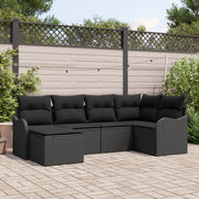 Set di divani da giardino 6 pezzi con cuscini in polyrattan nero