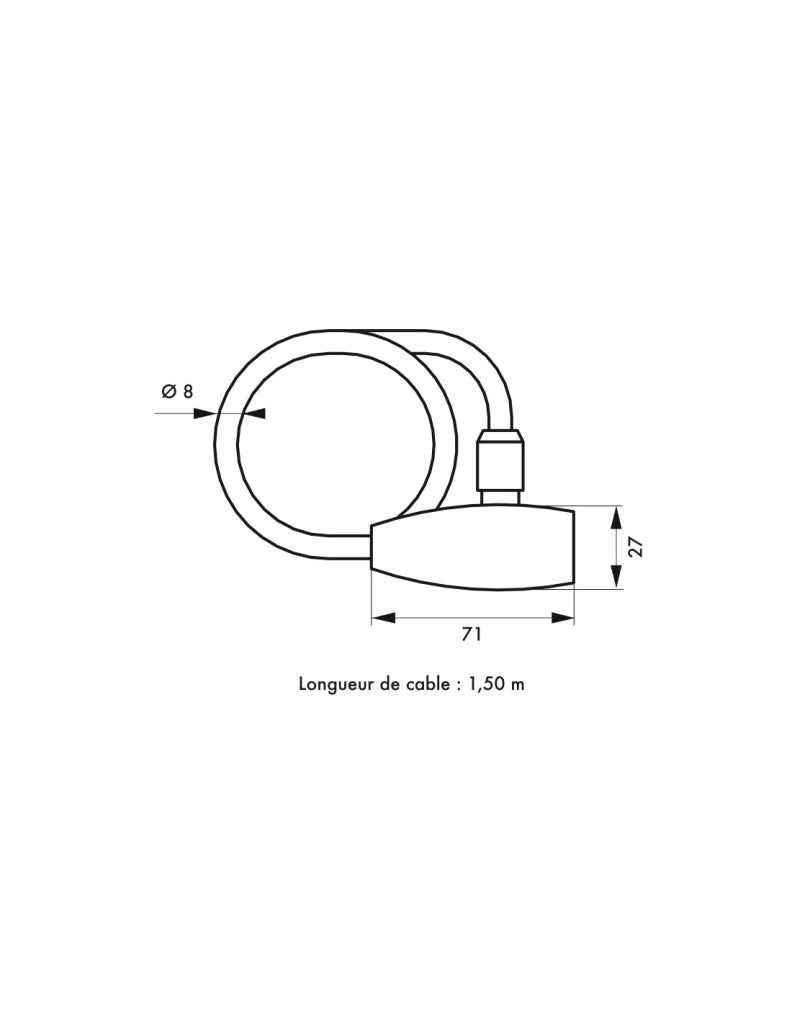 Antifurto a cavo Ø 8 mm, lunghezza 1,50 m, con supporto, 2 chiavi – THIRARD