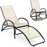 Sedia a Dondolo 2 in 1 da Giardino, Lettino Prendisole Convertibile con Schienale Regolabile a 4 Posizioni, Braccioli Curvi e Telaio in Alluminio, per Patio e Piscina, Portata 150 kg (Beige)