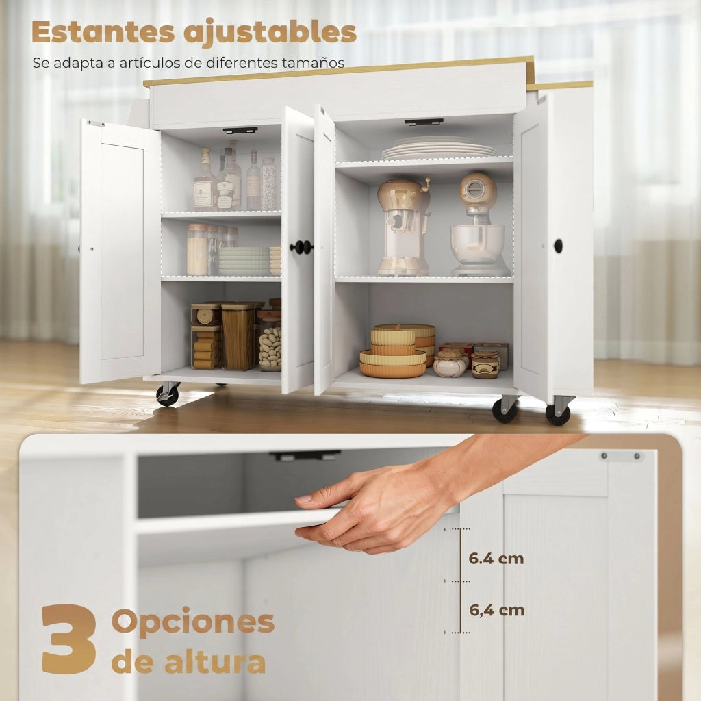 Mobile da Cucina con Ruote e Piano Estensibile ¨C Zephmum ¨C Bianco 80x45x90