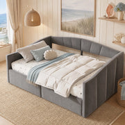 Divano letto imbottito 140x200 cm con contenitore idraulico; velluto grigio; rete a doghe