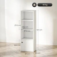 Libreria a 4 Livelli con Ripiani Aperti e Anta 40x30x120 cm Bianco