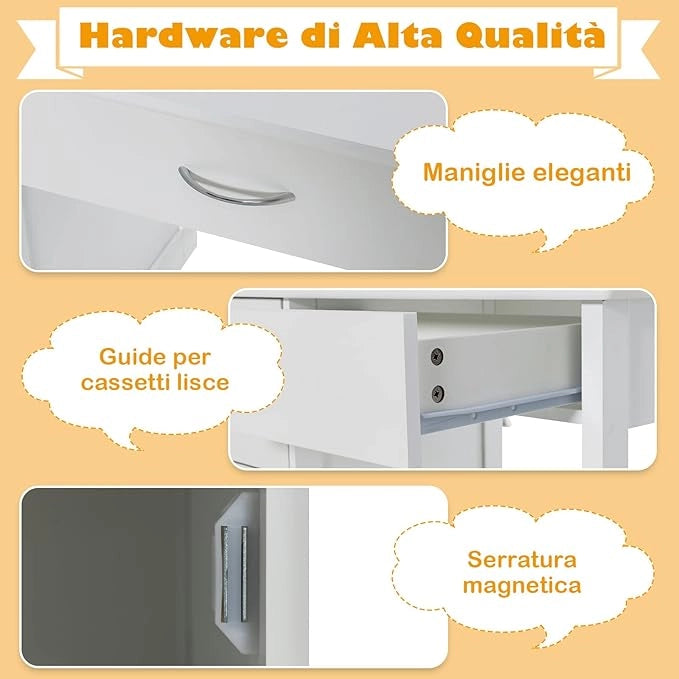 Set di Scrivania e Sedia per Bambini, Scrivania per Bambini con Cassetto e Armadietti, Ideale per Camera da Letto Sala Studio, 90,5 x 46 x 81 cm (bianco)