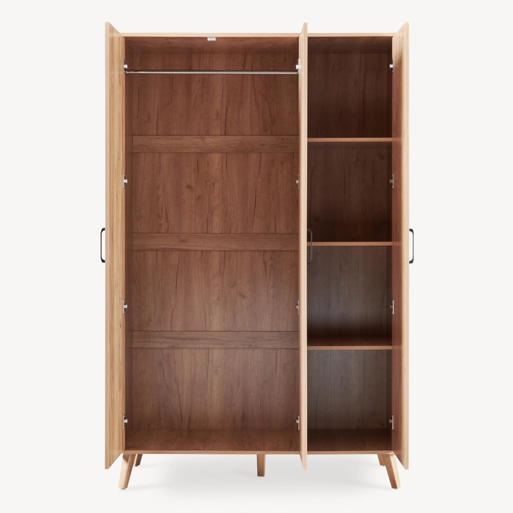 Armadio Guardaroba Norg con 3 Ante e 4 Scomparti 191x120x52 cm - Effetto Rovere [en.casa]