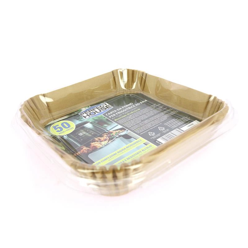 PERFECT HOUSE CARTA PER FRIGGITRICE AD ARIA CONFEZIONE RICHIUDIBILE RIGIDA QUADRATO 20X20X4,5 CM 200 PZ