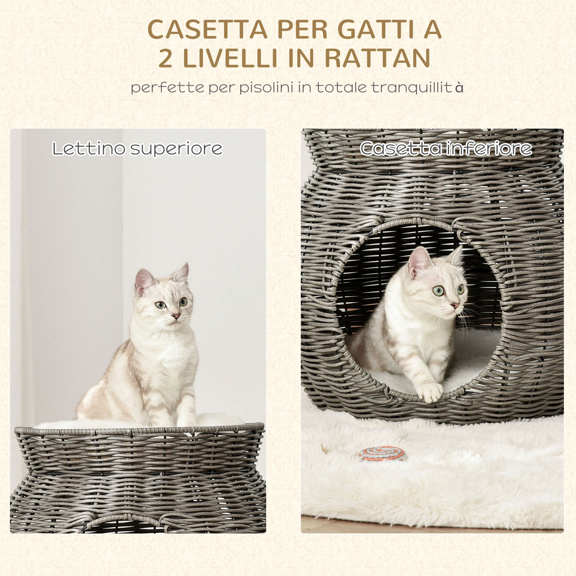 Cuccia per Gatti Ø50x43,5 cm in Rattan Grigio Scuro