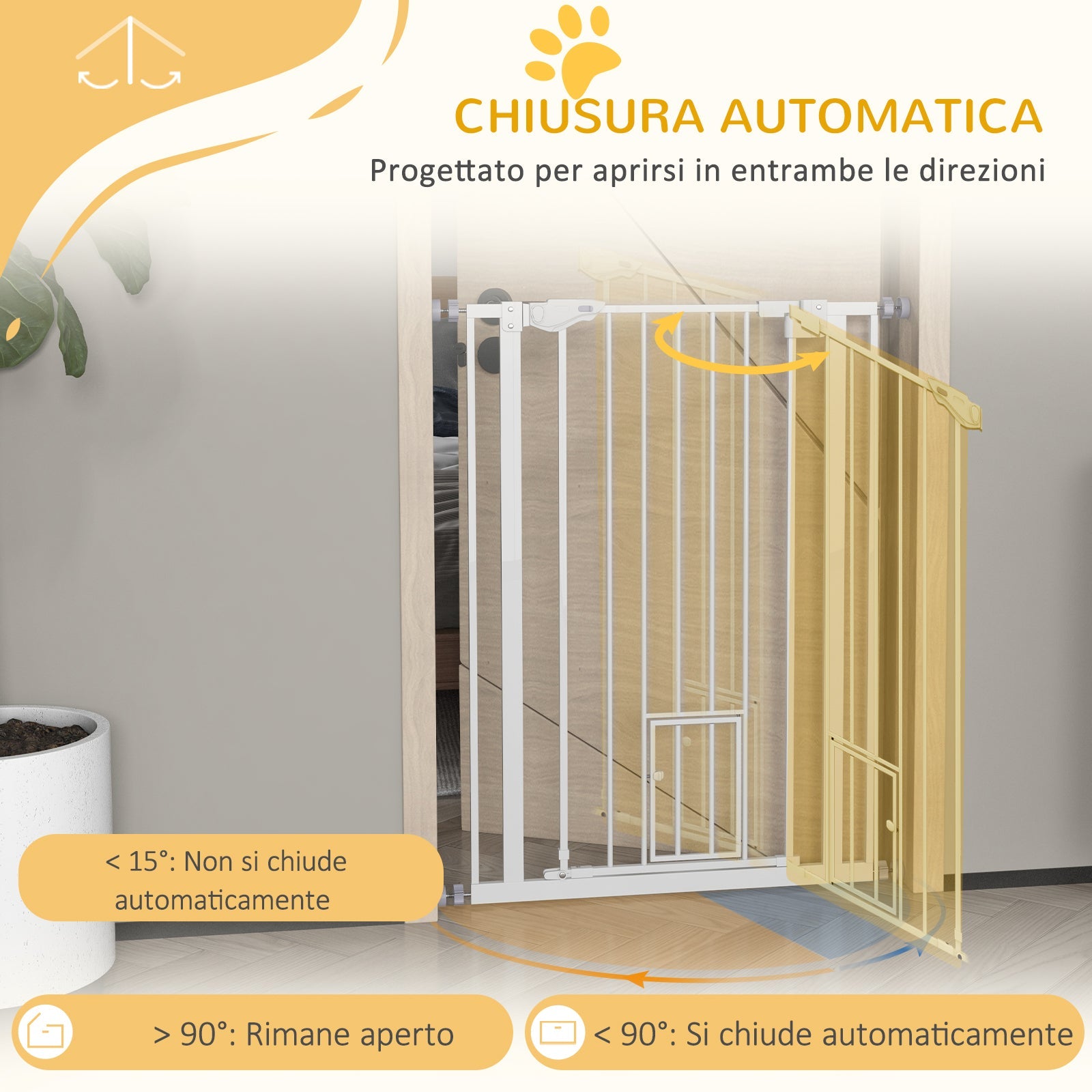 Cancelletto per Cani 74-80x104cm Regolabile Alto con Porta Piccola Bianco