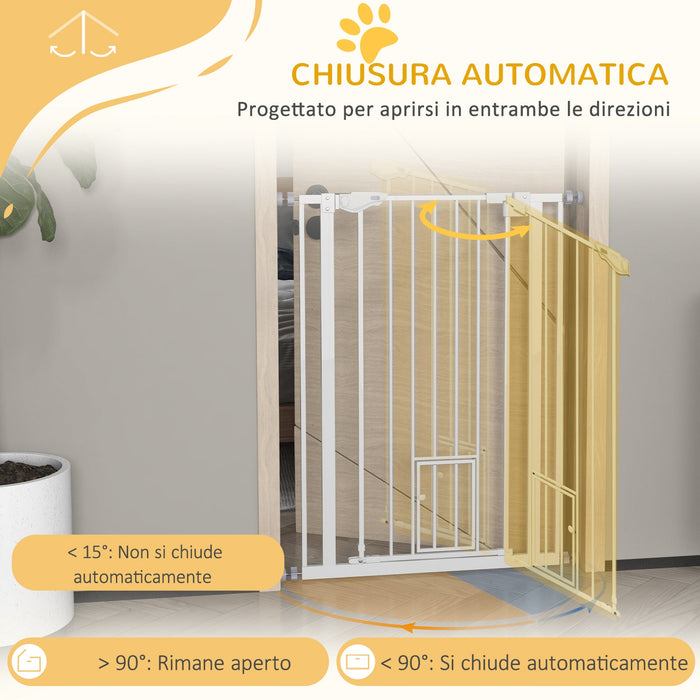 Cancelletto per Cani 74-80x104cm Regolabile Alto con Porta Piccola Bianco