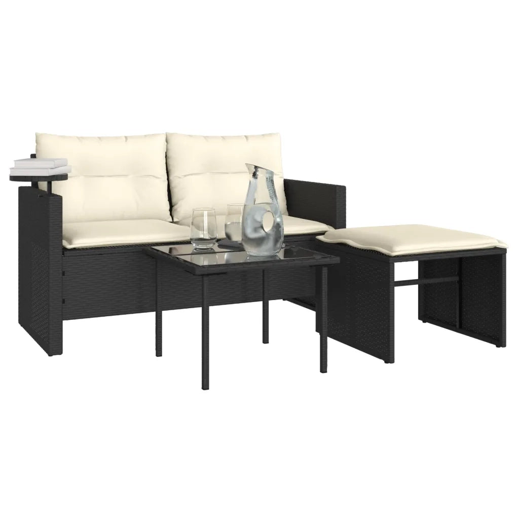 Set Divani da Giardino 3 pz con Cuscini in Polyrattan Nero
