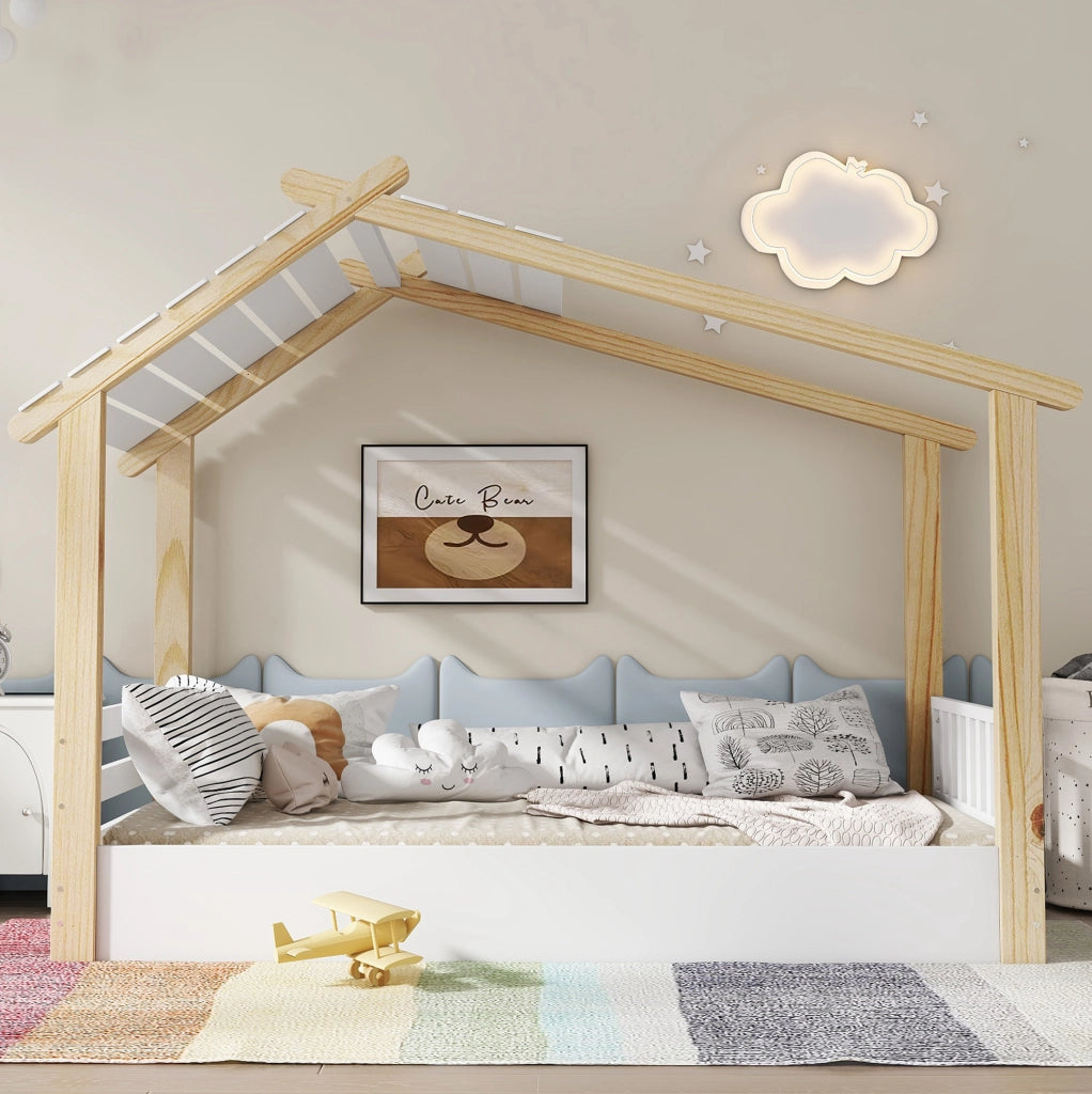 Letto singolo per bambini a casetta 90x200 cm bianco naturale