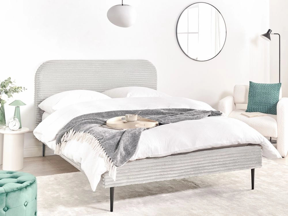Letto grigio chiaro velluto a coste testiera con rete a doghe 140 x 200 cm design minimalista
