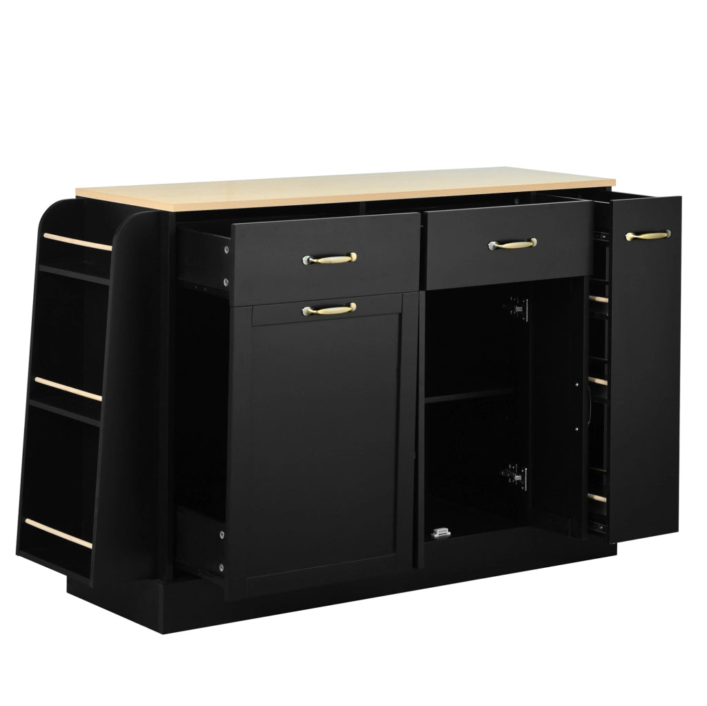 Credenza 133.5x40x86 cm con vano per bidone; ripiani organizzati in MDF nero
